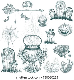 Vector illustration painted on a graphic tablet. Vector illustration of a drawing on a graphic tablet. Hand drawing of objects on a halloween.