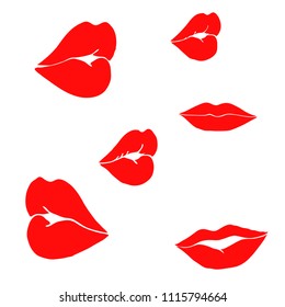 Vector illustration of painted red lips kissing