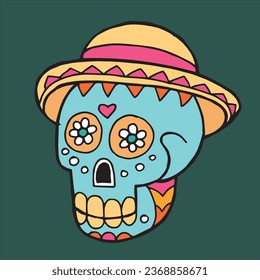 ilustración vectorial de un cráneo pintado para la festividad del día de los muertos. dibujo de estilo plano, dibujos animados