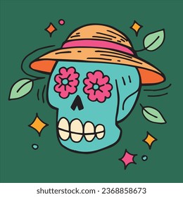 ilustración vectorial de un cráneo pintado para la festividad del día de los muertos. dibujo de estilo plano, dibujos animados