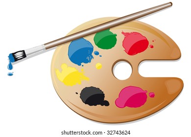 Vector illustration of painter palette with colors and brush