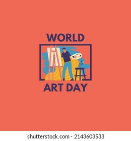 vector illustration of painter's graphics, painting tools, painting board, text. top view, perfect for backgrounds, social media and commemorating world art day