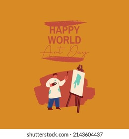 vector illustration of painter's graphics, painting tools, painting board, text. top view, perfect for backgrounds, social media and commemorating world art day