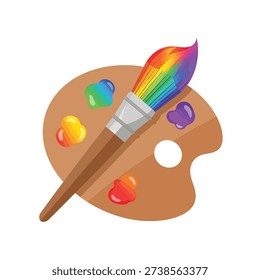 Vector illustration of a painter's palette with a rainbow-colored brush and vibrant paint blobs on a white background pinn 1770815774545 w99 edited