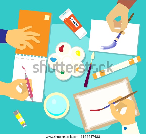 Vector Illustration Painting Process Different Methods Stock Vector ...