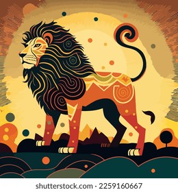 vector illustration of a painting style lion