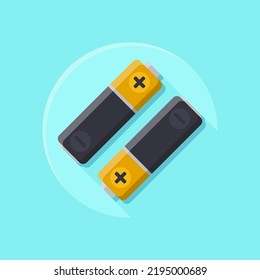 Vector illustration of a pair of batteries, items for electrical devices on a light blue background in a flat design style