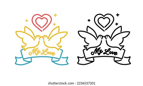 vector illustration of a pair of birds icon with text my love suitable for valentines theme, celebration gift, holiday template, sticker