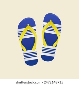 vector illustration of a pair of blue beach sandals with white stripes