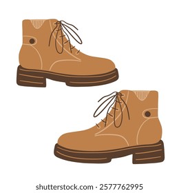 Vector illustration of a pair of brown boots isolated on white background.