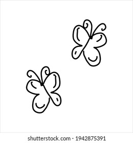Vector illustration with a pair of butterflies isolated on a white background in the style of doodle.