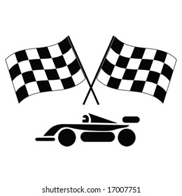 Vector illustration of a pair of checkered flags and racing car. For jpeg version, please see my portfolio.