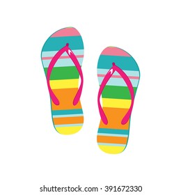 Vector illustration pair of colorful flip flops. Beach slippers icon