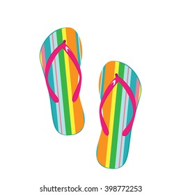 Vector illustration pair of colorful flip flops. Beach slippers icon