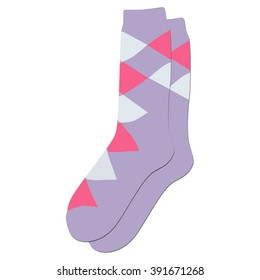 Vector illustration pair of colorful socks. Socks for woman, man, kids. Sock icon