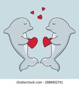 ilustración vectorial de un par de delfines adorables