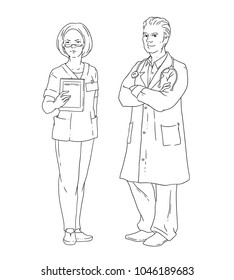 Vector illustration of a pair of doctors. Medical professional.