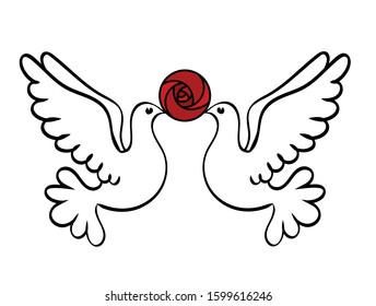 vector illustration of a pair of doves and a rose