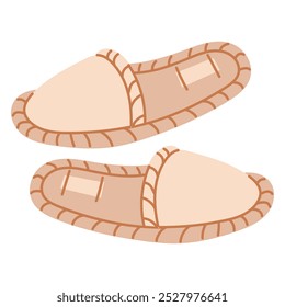 Ilustración vectorial de un par de zapatillas de baño de tela. Un dibujo plano de accesorios para una casa de baños rusa, resaltado sobre un fondo blanco. El concepto de un spa, relajación, sala de vapor, higiene