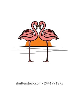 vector illustration of a pair of flamingos on the beach