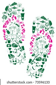 Vector illustration of a pair of flip-flops made of summer vacation icons