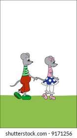 Vector illustration of pair grey mice going forward