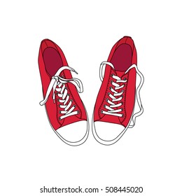 Vector illustration of pair of gumshoes. Fashion background.