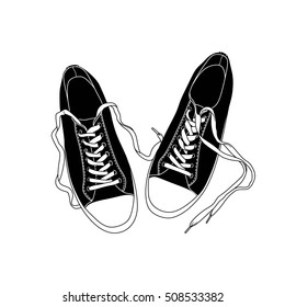 Vector illustration of pair of gumshoes. Fashion background.