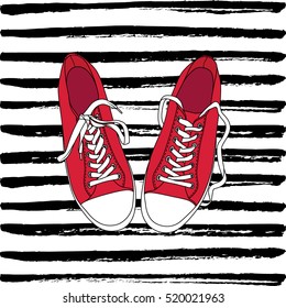 Vector illustration of pair of gumshoes. Fashion background.