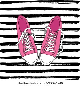 Vector illustration of pair of gumshoes. Fashion background.