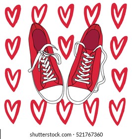 Vector illustration of pair of gumshoes. Fashion background.
