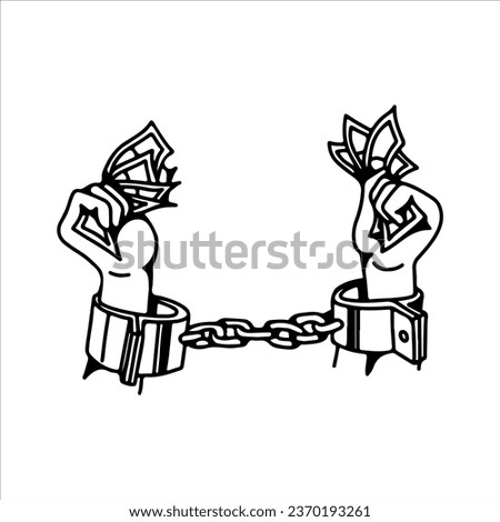 vector illustration of a pair of handcuffed hands holding money