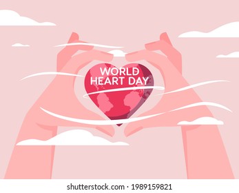 Vector illustration of a pair of hands holding a heart, for world heart day.
