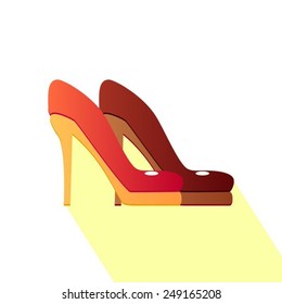Vector illustration of a pair of high-heeled shoes. Stylish red stiletto shoes.