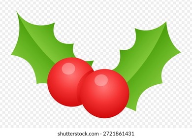 Vector illustration of Pair of Holly Berries with leaves on transparent background