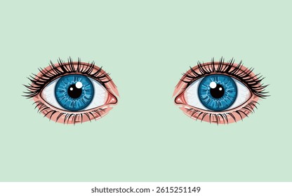 Vector illustration of a pair of human eyes with blue-coloured eyeballs