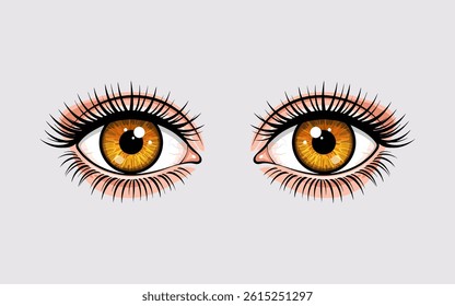 Vector illustration of a pair of human eyes with yellow-coloured eyeballs	