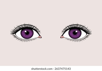 Vector illustration of a pair of human eyes with purple eyeballs