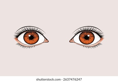 Vector illustration of a pair of human eyes with orange eyeballs