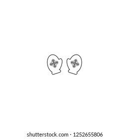 Vector illustration pair of knitted christmas mittens with snowflake on white background. Mitten icon. Eps 10. Line icon.