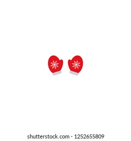 Vector illustration pair of knitted christmas mittens with snowflakes on white background. Mitten icon. Eps 10