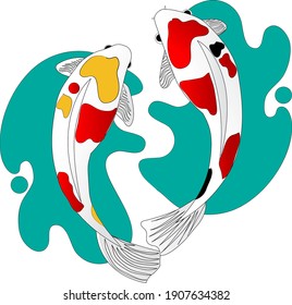 Vector illustration of pair of koi fish japanese carp and colorful oriental koi in Asia set isolated on background