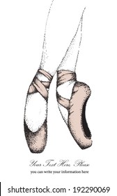 Vector illustration of a pair of legs in ballet shoes, isolated on white, in graphic style - pointillism