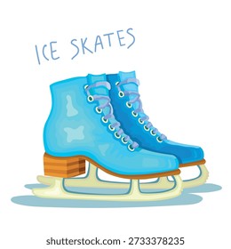 Vector  illustration of pair of light blue ice skates. Figure ice skating icon.