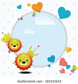 Vector illustration of a pair of lion jumping with place for text 
