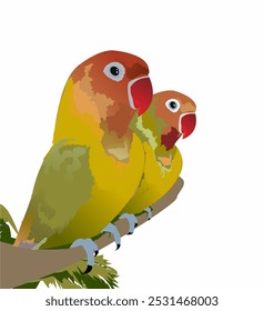 Vector illustration of a pair of lovebirds perched on a tree branch, a pair of lovebirds with beautiful colors