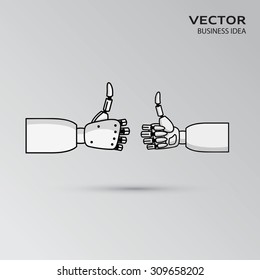 Vector illustration with pair mechanical arms with thumbs up. EPS 10