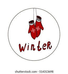 Vector illustration pair of mittens on white  background. 