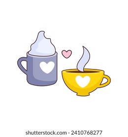 Vector illustration with a pair of mugs with hot drinks and a heart. Valentine's Day Concept