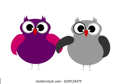 Vector illustration a pair of owls on white background.